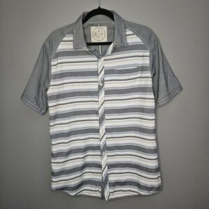 Native Code Shirt Grey Striped Men's Large Short Sleeve Button Down Casual